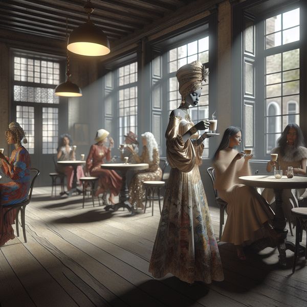 Moderne Havermelkelite in Trendy Café Stijlvolle café met elegant geklede klanten die koffie drinken