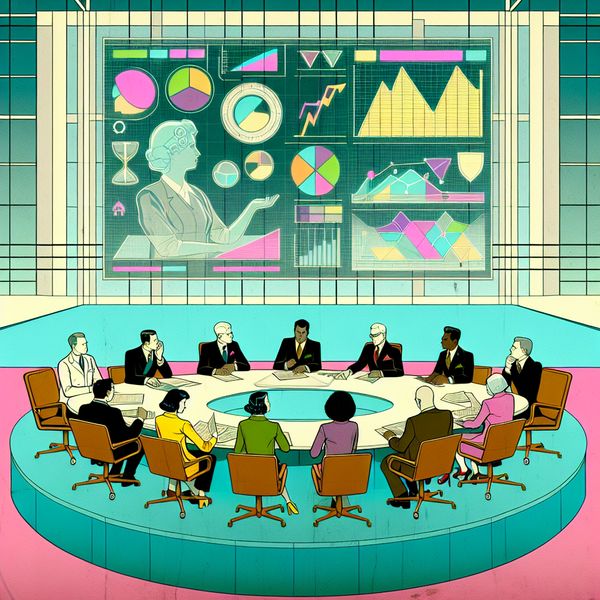 Dynamische moderne rechtszaal met wetenschappers en juridische experts Een moderne rechtszaal met diverse wetenschappers en juridische experts rond een tafel vol documenten en digitale tablets, terwijl ze gefocust debatteren. Boven hen een groot transparant scherm met gegevens en grafieken.