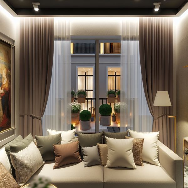 Elegant interieur van een moderne flat met een focus op een sfeervolle woonkamer op de derde verdieping
