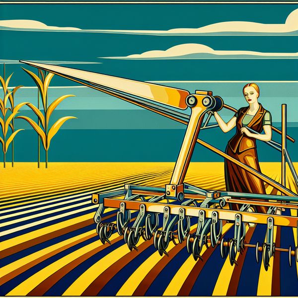 Boer naast een moderne zaaier die maïszaad plant in een landelijk landschap