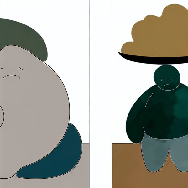 Minimalistische illustratie van een zware maaltijd en emotionele last, symboliserend wat moeilijk te verteren of te verwerken is