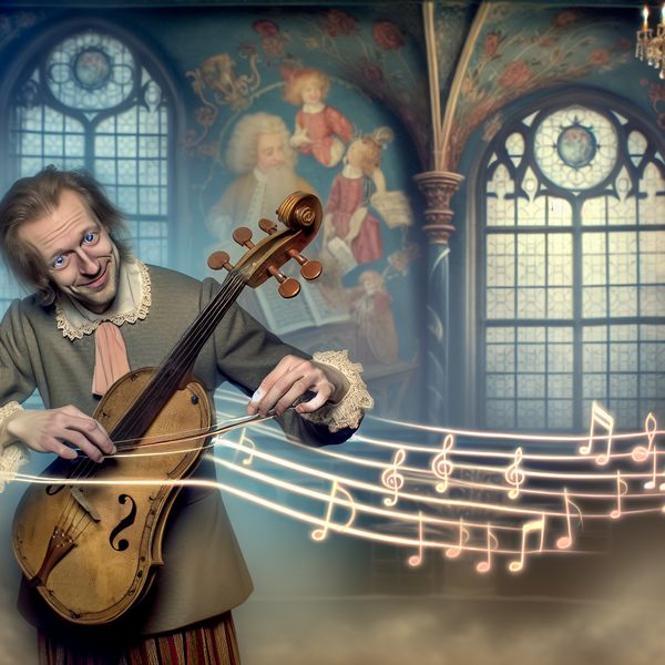 Een muzikant in een vintage setting strekt delicately de snaren van een oud snaarinstrument, geïnspireerd door de stijl van Anton Pieck.