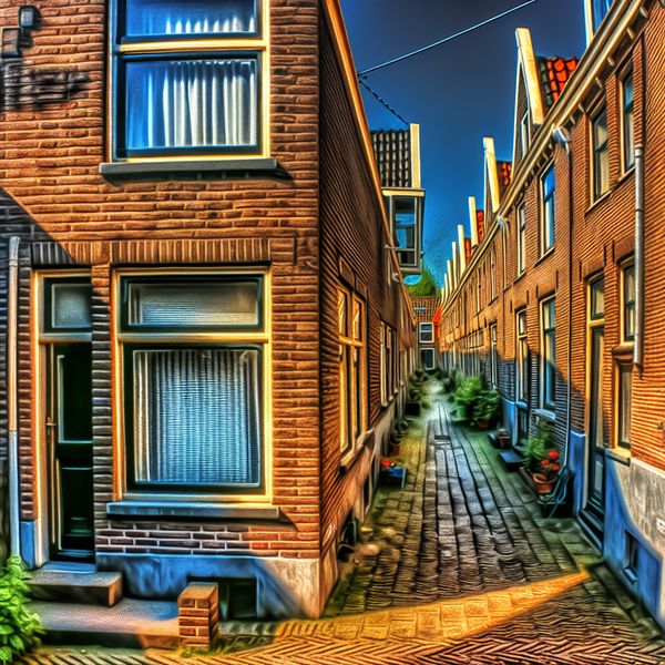 Typisch Nederlands rijtjeshuis uit de jaren 70 met Rembrandt-verlichting Rijtjeshuis in Nederlandse jaren 70-wijk met typische architectuur en nostalgische sfeer