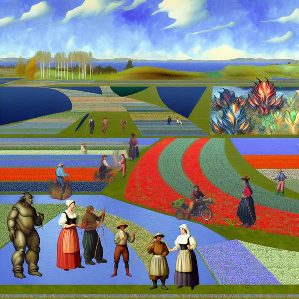 Surrealistische Nederlandse polder met Hieronymus Bosch invloeden Boeiende Nederlandse polder met surrealistisch Bosch-element