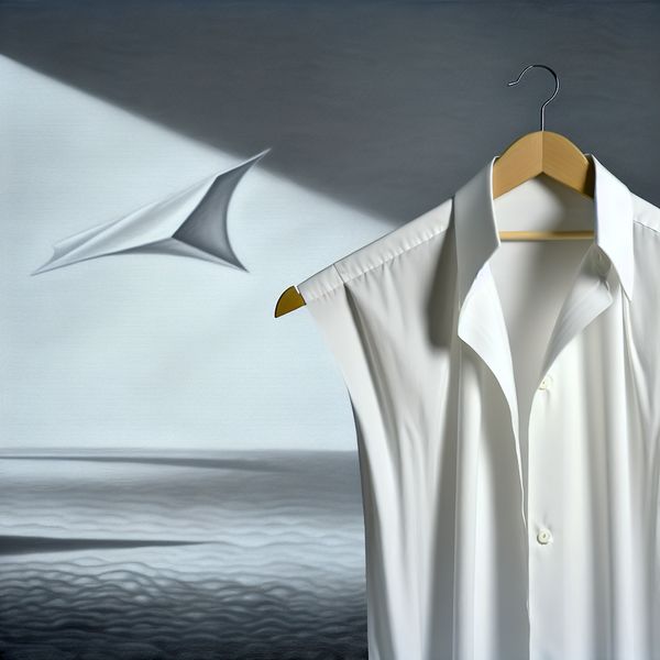 Geperfectioneerde plooi in shirt Een hyper-realistisch beeld van een net gestreken shirt met een mooie plooi aan een houten hanger.