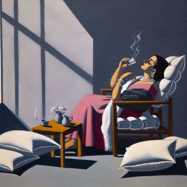 Een persoon relaxend in een comfortabele stoel, omringd door kussens en een warme deken, die geniet van de zonneschijn