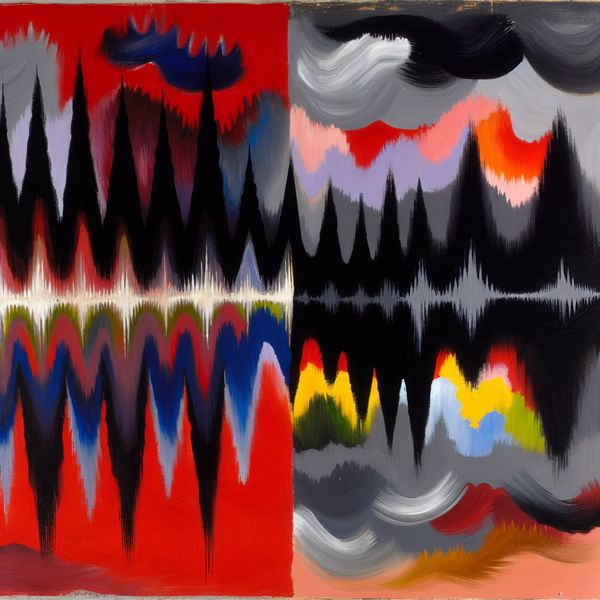 Abstract schilderij van Karel Appel-stijl met contrast tussen hoge en lage niveaus van intensiteit, zoals vervuiling en geluid