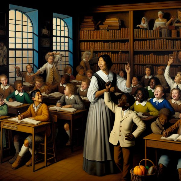 Leraar voor de klas met enthousiaste kinderen in een leerzame omgeving