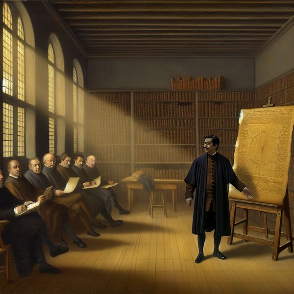 Onderzoeker Presenteert Onderzoeksresultaten in Academische Setting Een onderzoeker presenteert onderzoeksresultaten aan collega's in een serene academische omgeving.