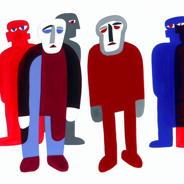 Ongezonde relatie illustratie - emotionele toxiciteit in abstracte vorm Twee abstracte figuren in rode en blauwe kleur die een ongezonde relatie uitbeelden met gespannen houdingen en emotionele afstand