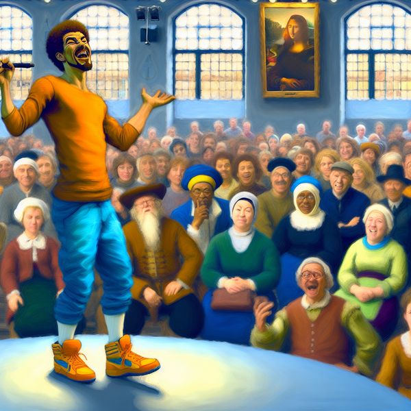 Passionele Toespraak in Gemeenschapscentrum Charismatische man spreekt tot menigte in gemeenschapscentrum