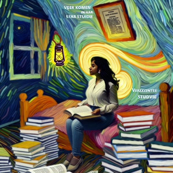 Persoon in studieomgeving met boeken en diploma Een persoon omringd door stapels boeken in een gezellige studeerkamer, met een diploma aan de muur, symboliserend academische vooruitgang en toewijding.