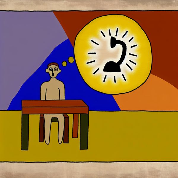 Plotselinge herinnering - taal leren met minimalistische illustratie Minimalistische illustratie van een persoon met een verraste blik die plotseling aan een telefoon denkt, in de stijl van Dick Bruna