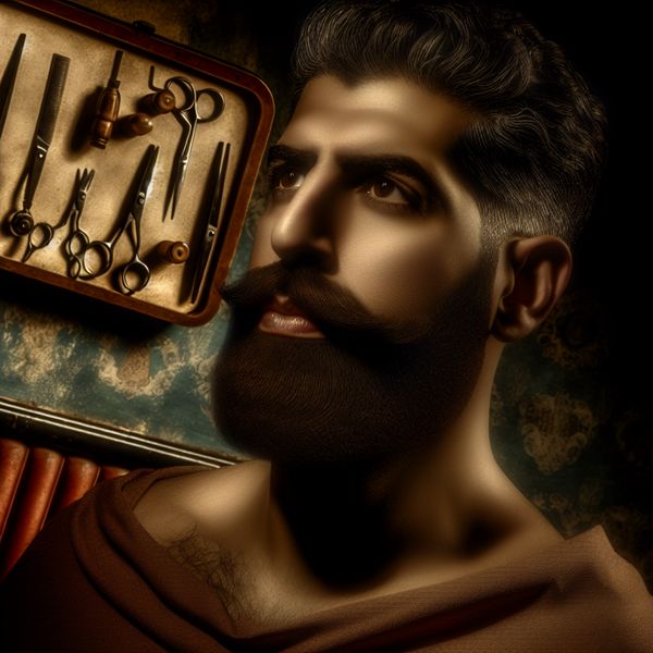 Portret van een man met een verzorgde baard in barbershop Close-up portret van een man met een goed verzorgde baard in een barbershop, met vintage kapsalon gereedschap op de achtergrond.
