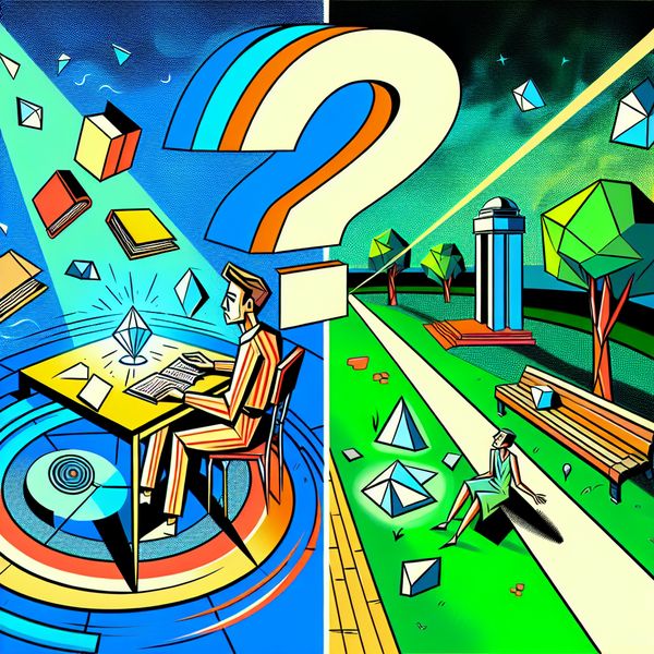 Betekenis van relatie en verbinding in taal leren - huiswerk en vriendschappen Retro-futuristische illustratie van een persoon die huiswerk maakt en een vriend ontmoet in het park, met de vraag 'Waarmee?' om relaties en verbindingen te symboliseren