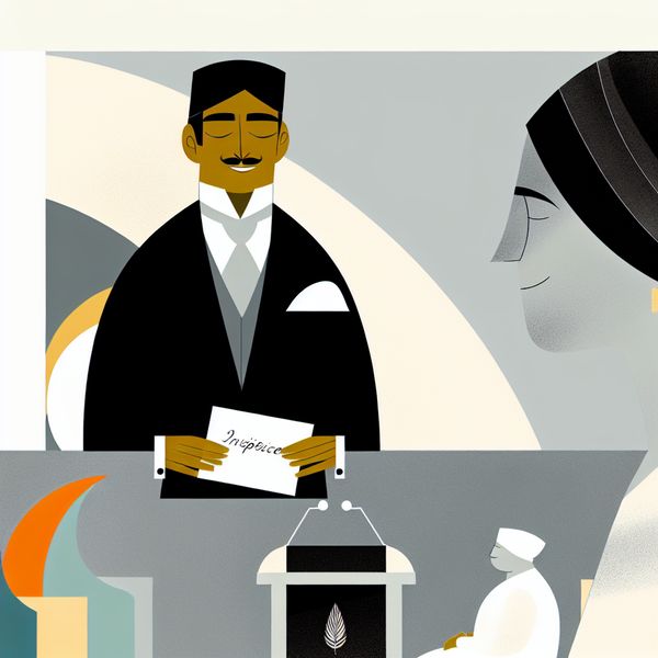 Respectvolle spreker met publiek in formele setting Een vrouw in een formeel kostuum spreekt met respect tot een publiek terwijl ze een uitnodiging vasthoudt.