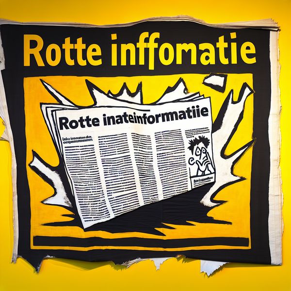 Rotte Informatie - Onbetrouwbare Journalistiek Krantenkop 'Rotte Informatie' met grote, vetgedrukte letters en een illustratie van een gescheurde krant die onbetrouwbare informatie symboliseert.
