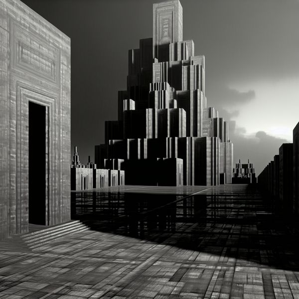 Hyperrealistisch surrealistisch stadsplein na een storm, zonder geluid of mensen, illustratie van 'rust' als stilte