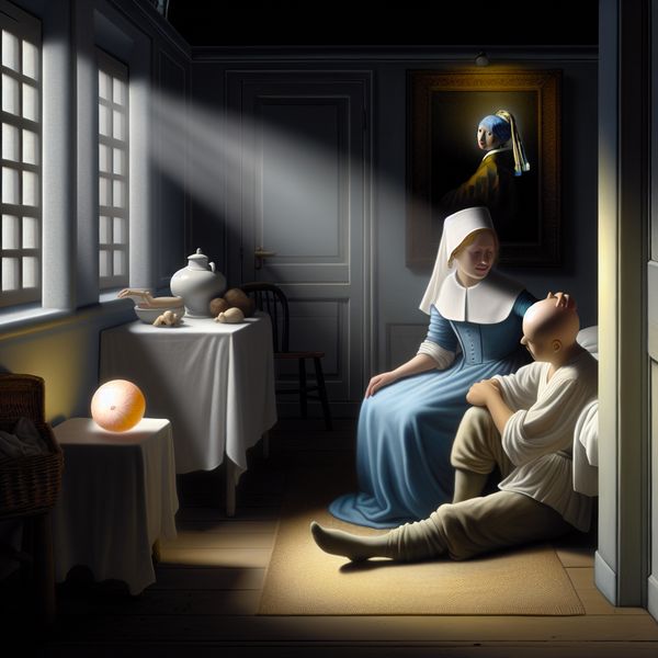 Rustige Doktersconsultatie met Benigne Tumor Een serene scene met een geruststellende dokter en een opgeluchte patiënt in een zacht verlichte kamer, omringd door rustgevende kleuren en een model van een goedaardige tumor op tafel.