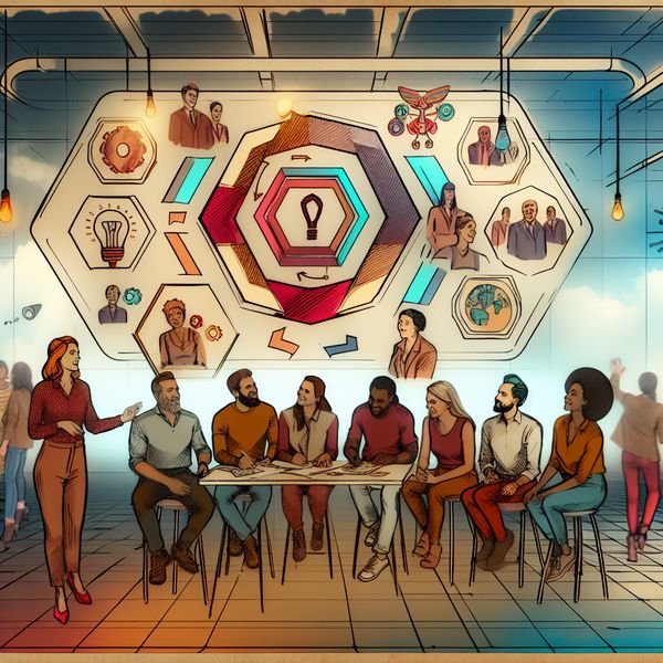 Samenwerking in de Gemeenschap: Retro-Futuristische Creativiteit Diverse groep mensen die samenwerken aan een gemeenschapsproject met een kleurrijke muurschildering op de achtergrond.