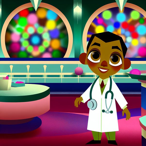 Schattig doktertje in dokterspraktijk Een schattige kleine dokter in een vrolijke dokterspraktijk met een stethoscoop.