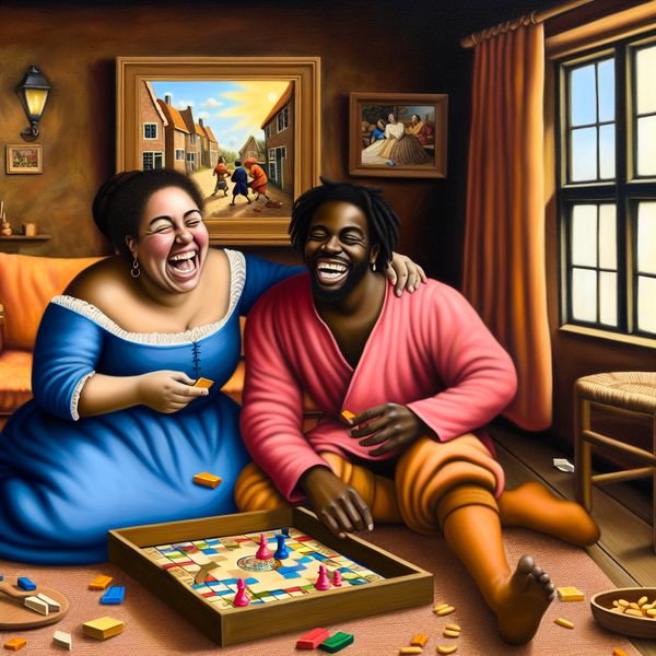 Schattige stelletje speelt bordspel in gezellige woonkamer Een schattig stelletje dat samen een bordspel speelt in een gezellige woonkamer, omringd door snacks en spelstukken.