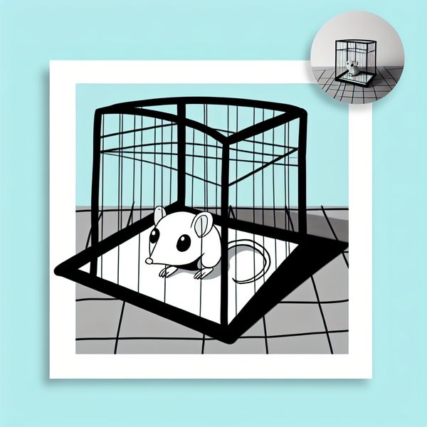 Schattig zwart-wit diertje in een kooi Een schattig zwart-wit object dat lijkt op een klein dier in een minimalistische kooi.