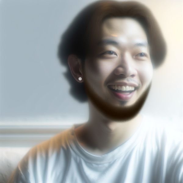 Schattige jonge man met minimalistische baard Portrét van een jonge man met een schattige, minimalistische baard, in een zachte, luminieuze setting.