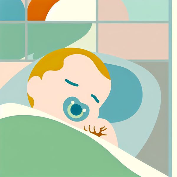 Calm Baby Sleeping with Pacifier in Minimalist Style Een schattige baby die vredig slaapt met een speen in de mond.