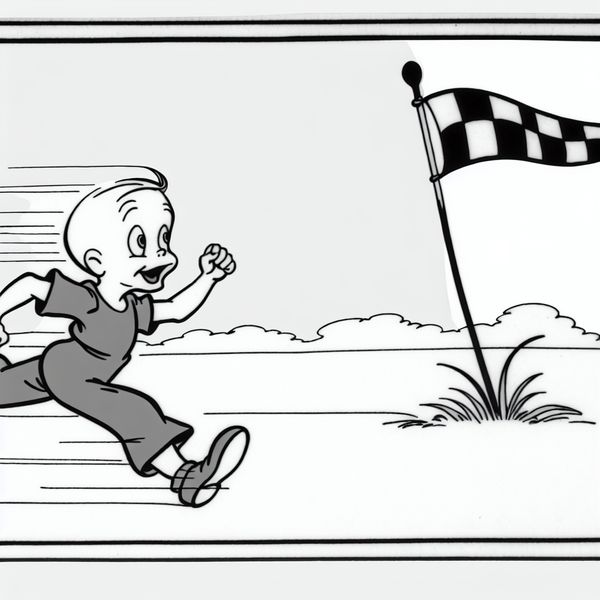 Snelle jongen rent naar finishlijn cartoon Cartoon van jongen rennend naar finish met wazige benen