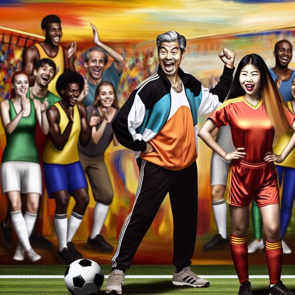 Sportcoach viert prestaties van voetballer op het veld Een enthousiaste sportcoach viert de prestatie van een jonge voetballer op het veld.