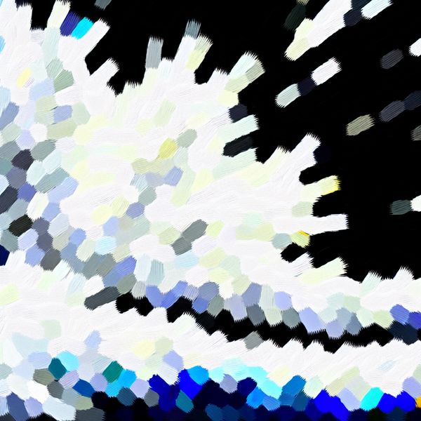 Abstract expressionistisch schilderij van een sneeuwlandschap met stralend wit, geïnspireerd op Karel Appel, benadrukt de zuiverheid van de kleur wit