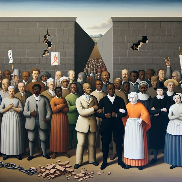 Verzet tegen Apartheid in Zuid-Afrika Groep diverse mensen die samen staan voor een muur als symbool van eenheid en verzet tegen apartheid in Zuid-Afrika.
