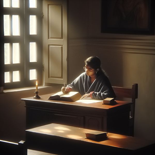 Student Bij Het Bureau Onder Kaarslicht Voor Examenvoorbereiding Student studeert bij houten bureau met boeken en kaarslicht