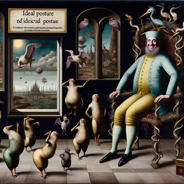 Een leraar toont een goede houding aan fantasierijke wezens in een surrealistisch klaslokaal