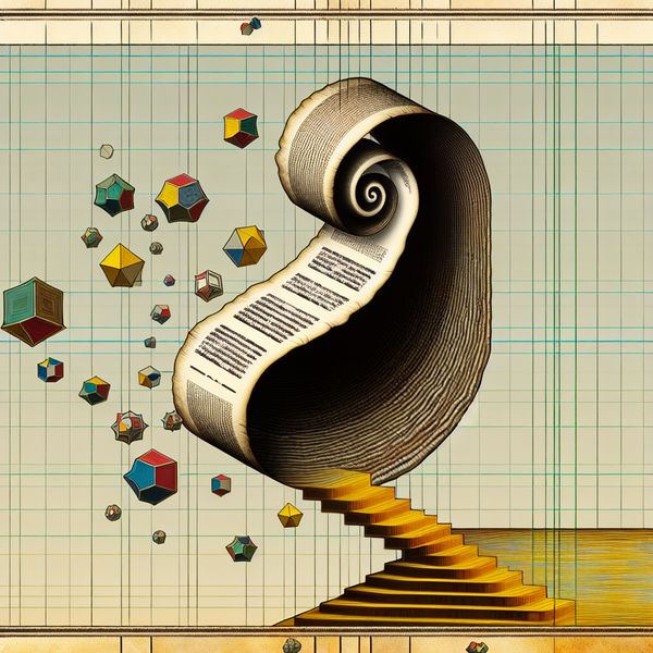 Surrealistisch registratieformulier in Escher-stijl Surrealistisch en geometrisch beeld van een registratieformulier dat verschijnt uit een eindeloze trap, versierd met zwevende geometrische vormen die persoonlijke gegevens representeren.