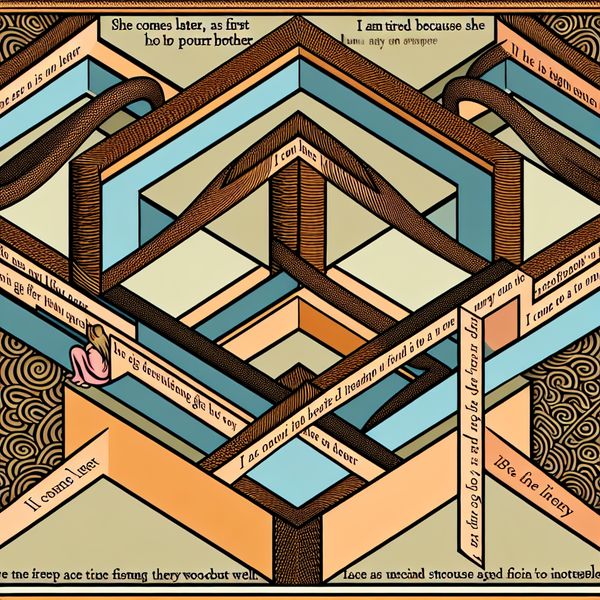 Surrealistische Geometrische Structuur van Redenen voor Vertraging Surrealistisch beeld van een geometrische structuur met twee wegen, elk met een reden voor vertraging, in de stijl van M.C. Escher.
