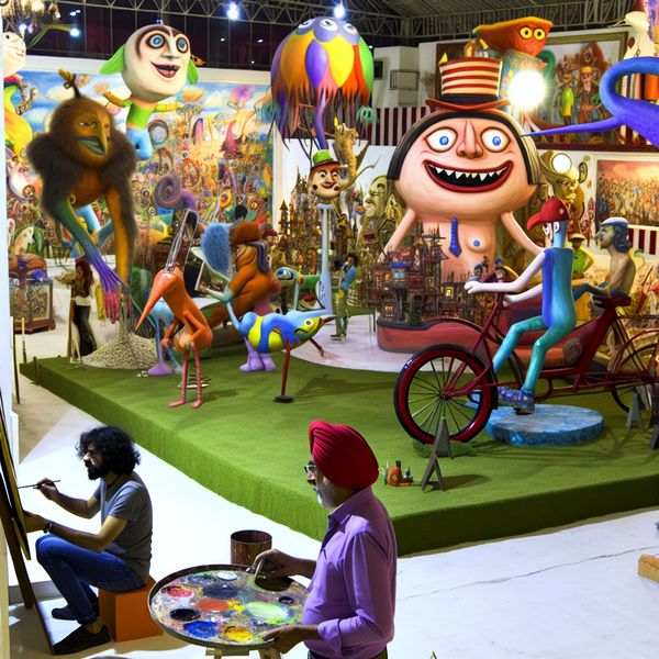 Surrealistische Kunsttentoonstelling van Buitengewoon Escapisme en Surrealisme Een kleurrijke en surrealistische kunsttentoonstelling georganiseerd door BES met bizarre kunstwerken en fantasierijke wezens.