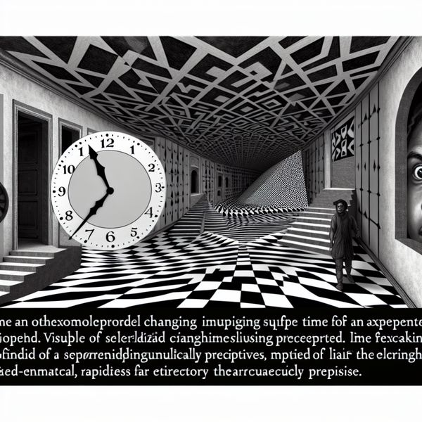 Surrealistische tekening in de stijl van M.C. Escher met een smeltende klok en onmogelijke perspectieven, die verrassing uitbeeldt omdat iets sneller gebeurt dan verwacht