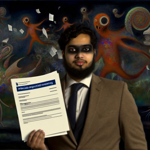Surrealistische Wereld met Arbeidsongeschiktheidsverzekering Surrealistische scène in Bosch-stijl met persoon en arbeidsongeschiktheidsverzekering