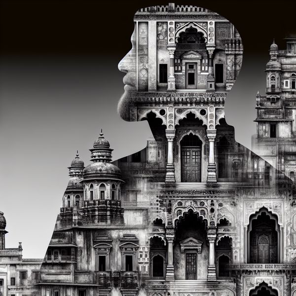 Symbolisch bewijs en getuigenis: surrealistische architectuur en menselijk lichaam in Escher-stijl Surrealistische illustratie van architectuur die overgaat in een menselijk lichaam met littekens, symbolisch voor bewijs en getuigenis in de stijl van M.C. Escher