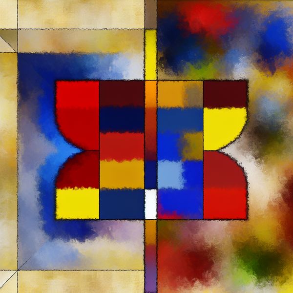 Symmetrie in Geometrische Figuren: Kleurrijke Abstractie Abstracte compositie van een symmetrische figuur met levendige kleuren