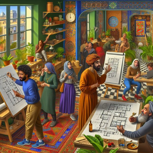 Een levendige teamwerk scène met diverse teamleden die samenwerken aan een project