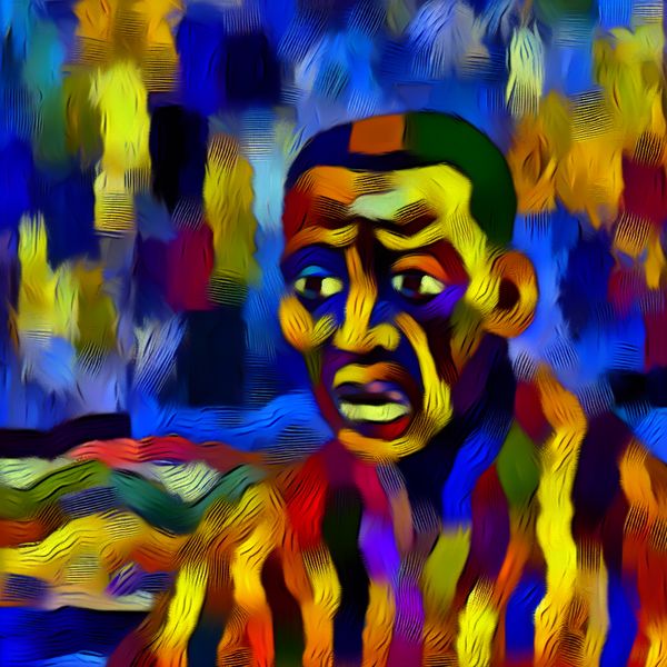Teleurstelling: Abstracte Expressieve Schilderij Abstract expressionistische afbeelding van een persoon die een kamer verlaat met een zuur gezicht, omringd door chaotische kleuren die teleurstelling uitdrukken.