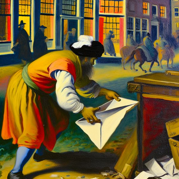 Terugsturen van een brief: herhaling en beweging in Nederlandse schilderkunst 17e-eeuwse persoon die een brief terugstuurt met een levendige uitdrukking en dynamische beweging, geschilderd in de stijl van Frans Hals