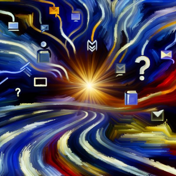 Toegankelijkheid en Informatie in Digitale Vormgeving Abstracte afbeelding die toegankelijkheid en informatie symboliseert, met kleurrijke paden naar kennis.