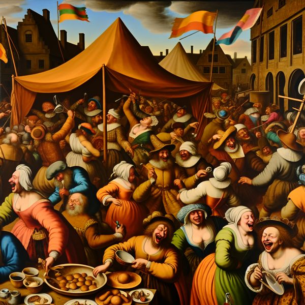 Traditionele Gemeenschapsfestival Revival Een levendige weergave van een traditionele gemeenschapsfestival met blije mensen in historische kostuums die kleurrijke versieringen opzetten.