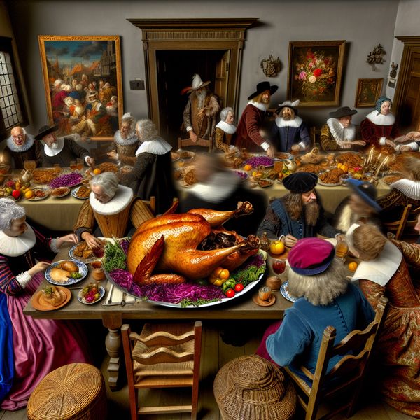 Traditionele Nederlandse maaltijd met gebraden gans Gezellige Nederlandse dinertafel met een prachtig gebraden gans als middelpunt, omringd door traditionele bijgerechten.