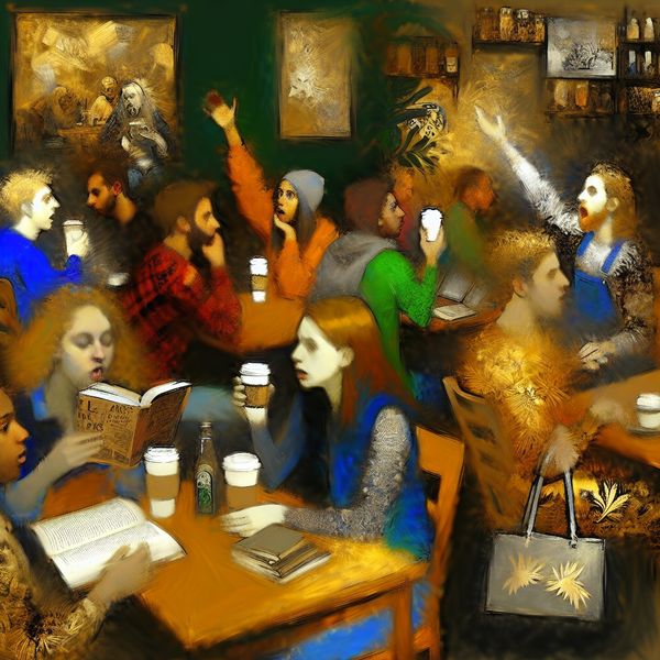 Trendy Coffeeshop met Duurzame Havermelk Drankjes Trendy koffiezaak met stijlvolle mensen en duurzame havermelk koffie