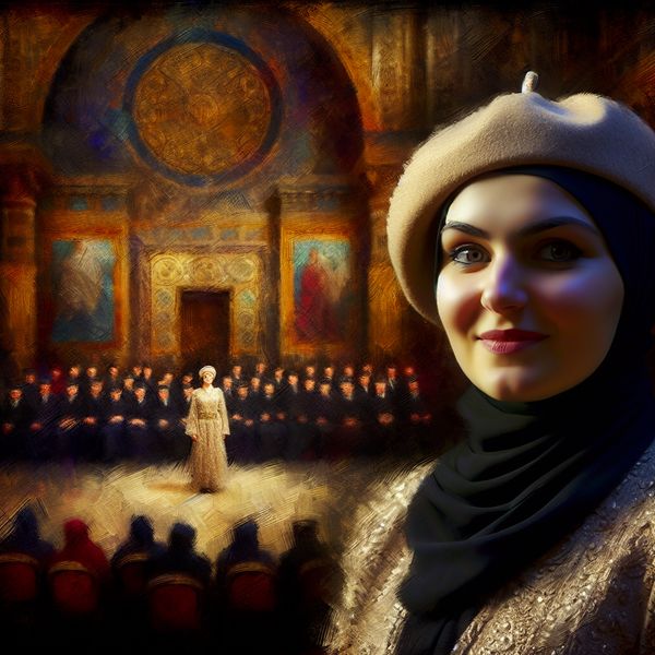 Trotse jonge vrouw met baret in klassieke ceremonie Een trotse jonge vrouw met een prachtig baret tijdens een ceremoniële gebeurtenis in een klassieke setting